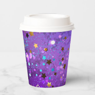 Gobelets En Papier Arrière - plan de feuille violet avec étoiles