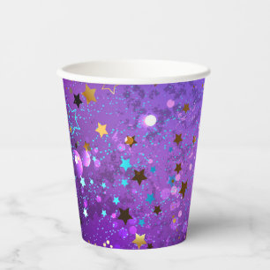 Gobelets En Papier Arrière - plan de feuille violet avec étoiles