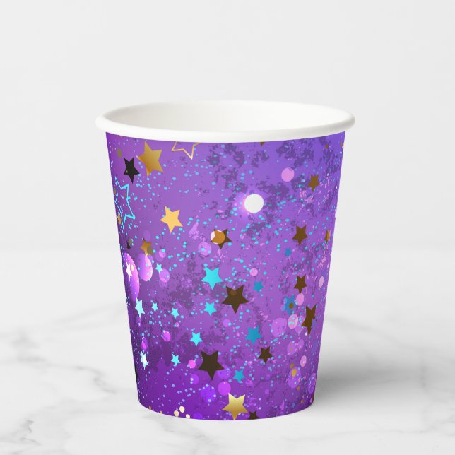 Gobelets En Papier Arrière - plan de feuille violet avec étoiles (Recto)