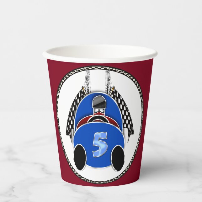 Gobelets En Papier Art Déco Comic Style Blue Race Car (Recto)