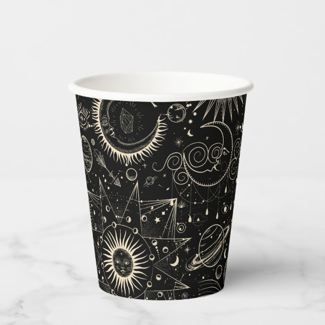 Gobelets En Papier astrologie magique tarot boho motif céleste (Recto)