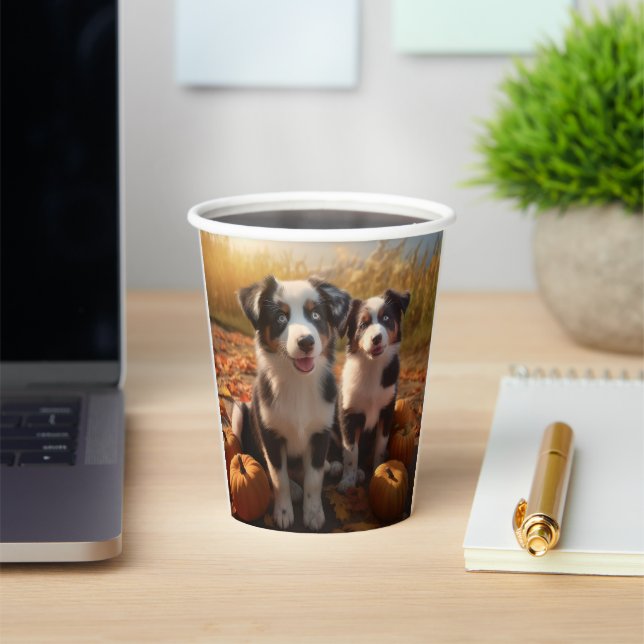 Gobelets En Papier Australian Shepherd Puppy Citrouille de plaisir d' (Insitu)