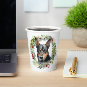 Gobelets En Papier Australie Kelpie Noël Wreath Festive Pup