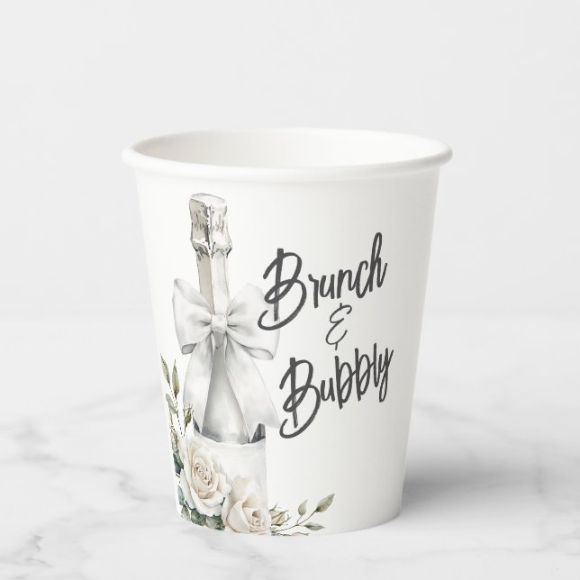 Gobelets En Papier Autocollants Élégants Fleurs Blanches Brunch et Bu (Recto)