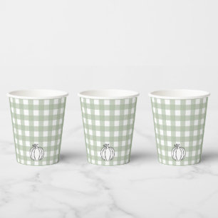 Gobelets En Papier Automne Citrouille Sage Green En vichy