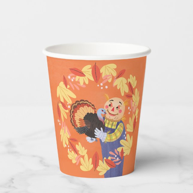 Gobelets En Papier Automne Scarecrow et Turquie (Verso)