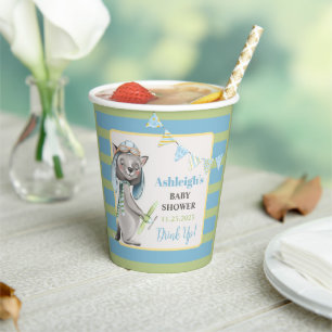 Gobelets En Papier Aviateur Wolf, Baby shower rayé