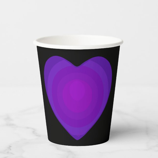 Gobelets En Papier B&W Purple Hearts Beating (Recto)