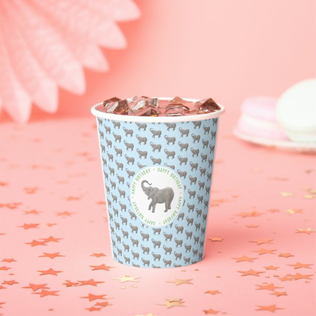 Gobelets En Papier Baby Elephant Bleu clair Anniversaire (Insitu)