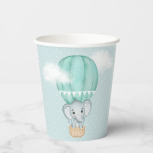 Gobelets En Papier Baby Elephant Pale Green Hot Air Balloon Douche