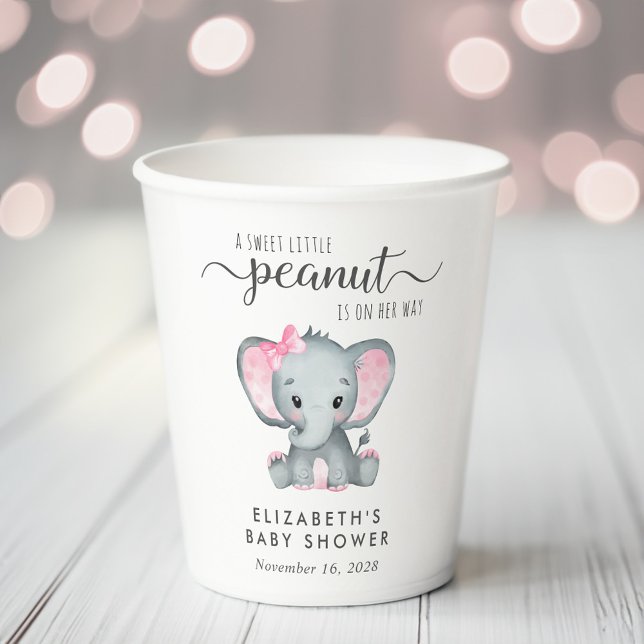 Gobelets En Papier Baby Girl Douche Eléphant mignon (Créateur téléchargé)