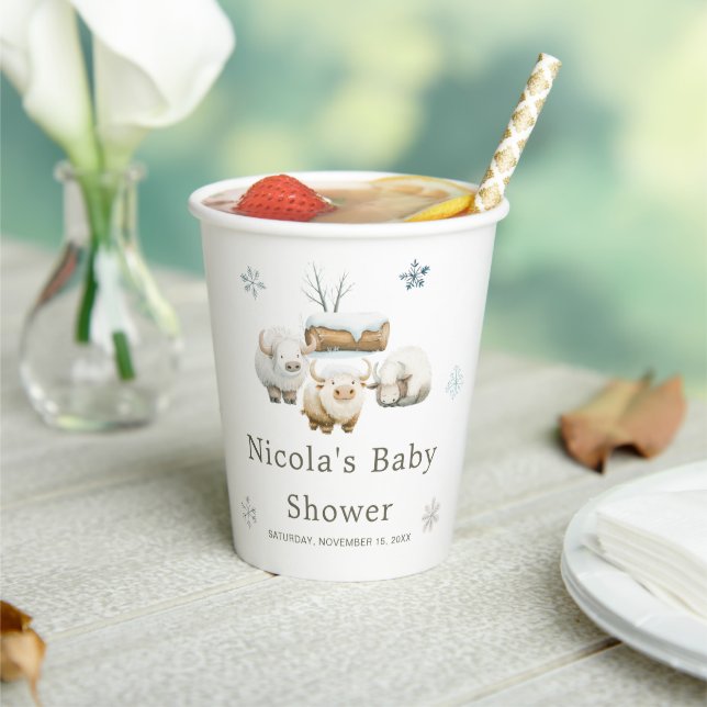 Gobelets En Papier Baby shower à la vache arctique d'hiver (Insitu)