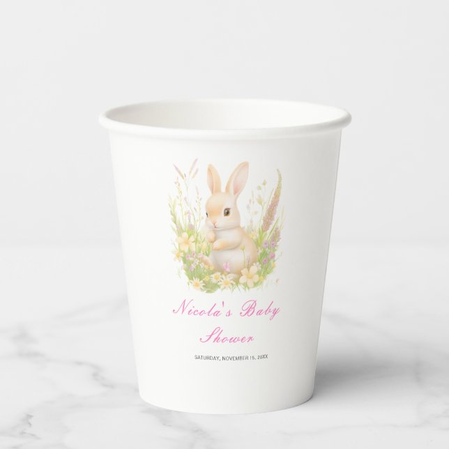 Gobelets En Papier Baby shower à lapin de printemps (Verso)