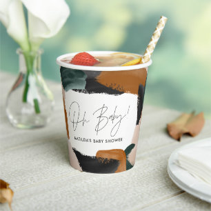 Gobelets En Papier Baby shower abstrait en terre cuite verte