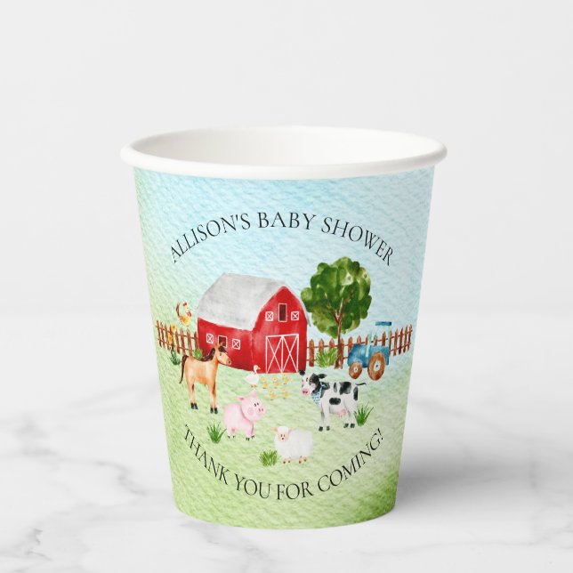 Gobelets En Papier Baby shower Animaux de la grange  (Recto)