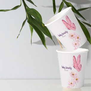 Gobelets En Papier Baby shower Baisers à papillon Papillon rose