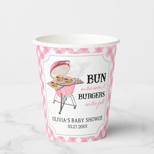 Gobelets En Papier Baby shower BBQ Burger Rose (Recto)