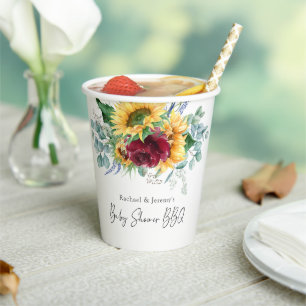 Gobelets En Papier Baby shower BBQ de Jardin Floral Jaune Tournesol