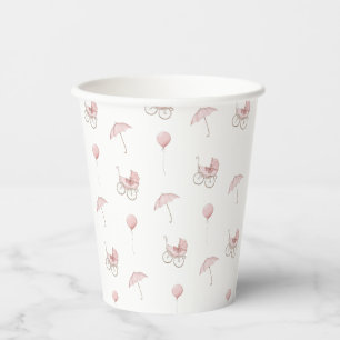 Gobelets En Papier Baby shower Bébé rose mignon Buggy