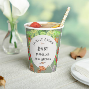 Gobelets En Papier Baby-Shower Bébé Vert Sauge de Production Locale