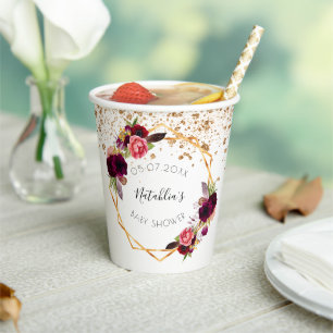 Gobelets En Papier Baby shower blanc or bordeaux parties scintillant 