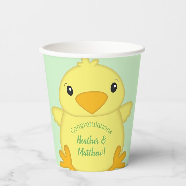 Gobelets En Papier Baby shower blanc vert (Recto)
