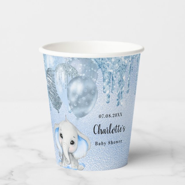 Gobelets En Papier Baby shower bleu clair garçon parties scintillant  (Recto)