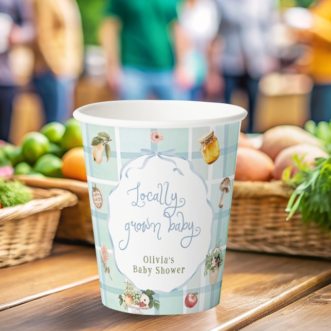 Gobelets En Papier Baby shower Bleu du marché agricole local (Créateur téléchargé)