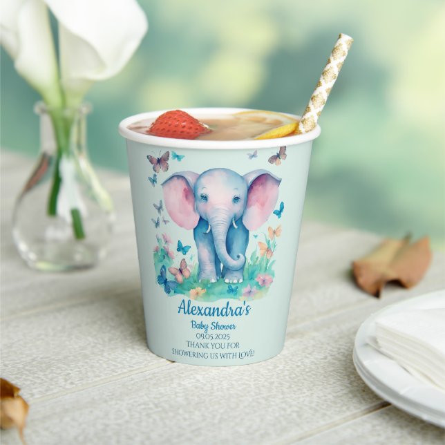 Gobelets En Papier Baby shower Blue Baby Elephant (Insitu)
