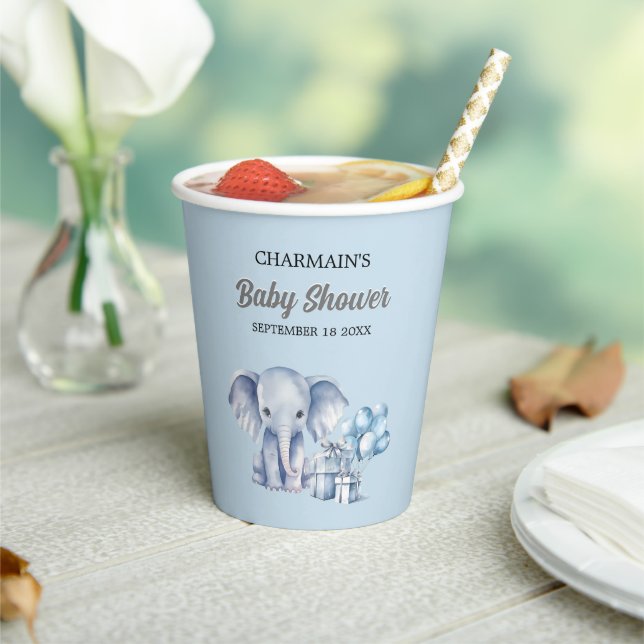 Gobelets En Papier Baby shower Blue Elephant & Balloon (Insitu)