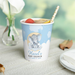 Gobelets En Papier Baby shower Blue Elephant Boy Anniversaire