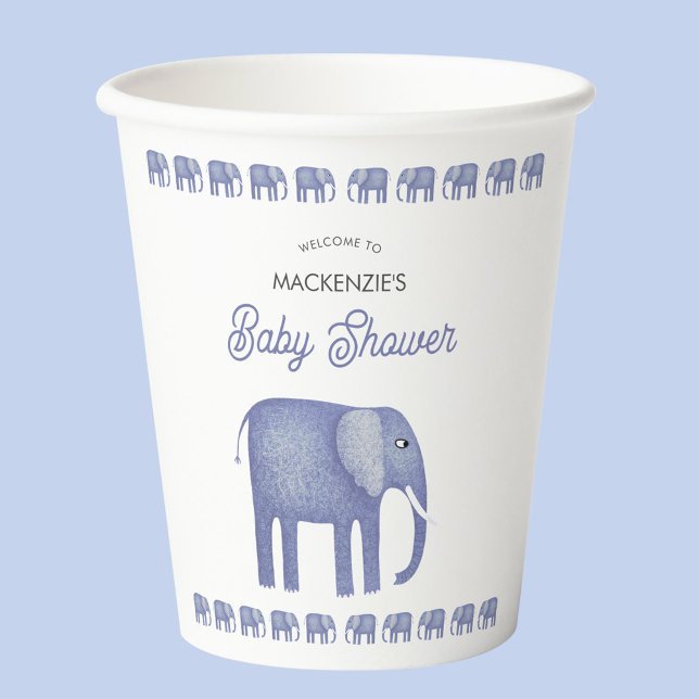 Gobelets En Papier Baby shower Blue Elephant Personnalisé (Blue elephant baby shower paper cup)