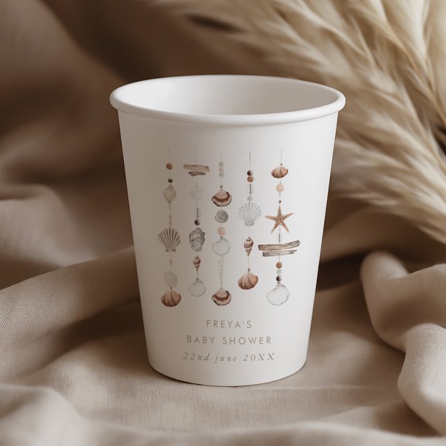 Gobelets En Papier Baby shower Boho Beach Shell (Zazzle Boho Beach Shell Baby Shower Paper Cups)