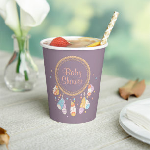 Gobelets En Papier Baby shower Boho de Dreamcatcher Tribal sur violet