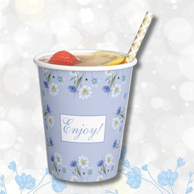 Gobelets En Papier Baby shower Boho Dusty Blue Fleur sauvage (Créateur téléchargé)