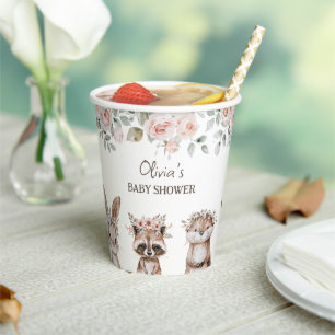 Gobelets En Papier Baby shower Boho Woodland Animaux
