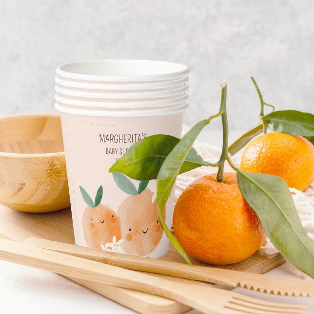 Gobelets En Papier Baby shower botanique Little Cutie Orange Citrus (Créateur téléchargé)