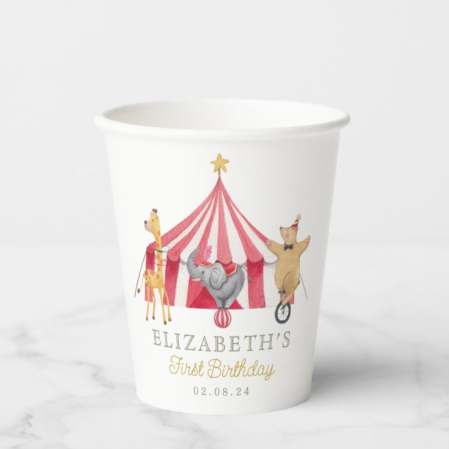 Gobelets En Papier Baby shower Carnaval de cirque d'aquarelle (Recto)
