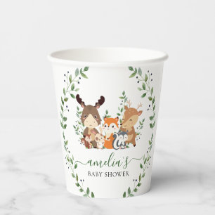 Gobelets En Papier Baby shower Chic Forêt Boisée Végétation Animaux
