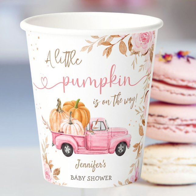 Gobelets En Papier Baby shower citrouille Automne Pink Truck Papier (Créateur téléchargé)
