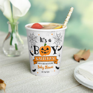 Gobelets En Papier baby shower Citrouille d'Halloween "C'est un garço