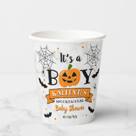 Gobelets En Papier baby shower Citrouille d'Halloween "C'est un garço