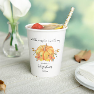 Gobelets En Papier Baby shower Citrouille orange aquarelle