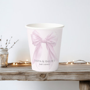 Gobelets En Papier Baby shower coquette pour fille rose personnalisée
