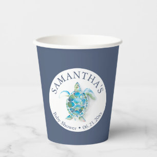 Gobelets En Papier Baby shower Cups en papier Boy Blue Sea Turtle