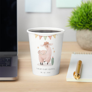 Gobelets En Papier Baby shower Cute Pastel Cactus Boho Llama