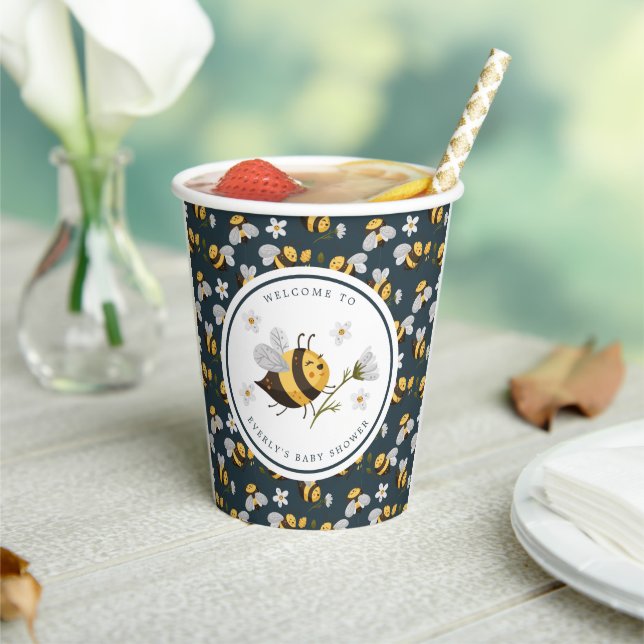 Gobelets En Papier Baby shower d'abeilles à fleur marguerite (Insitu)