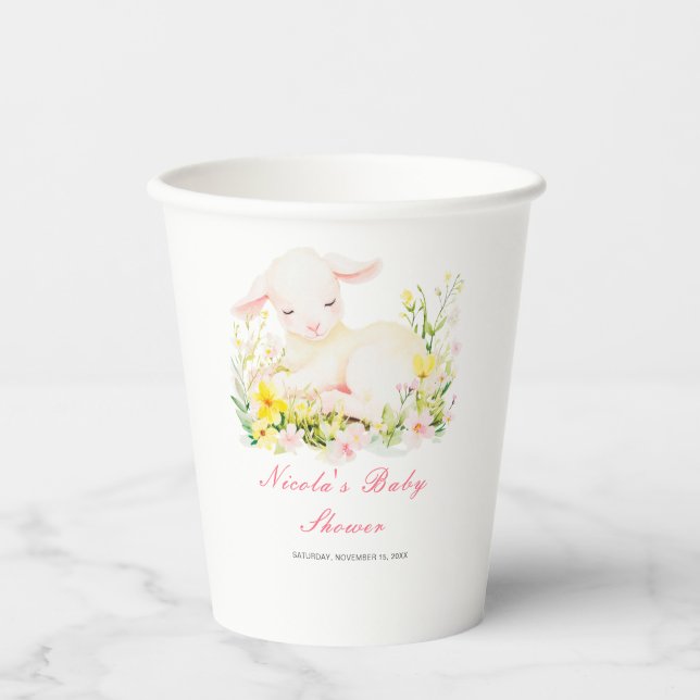 Gobelets En Papier Baby shower d'agneau de printemps (Recto)