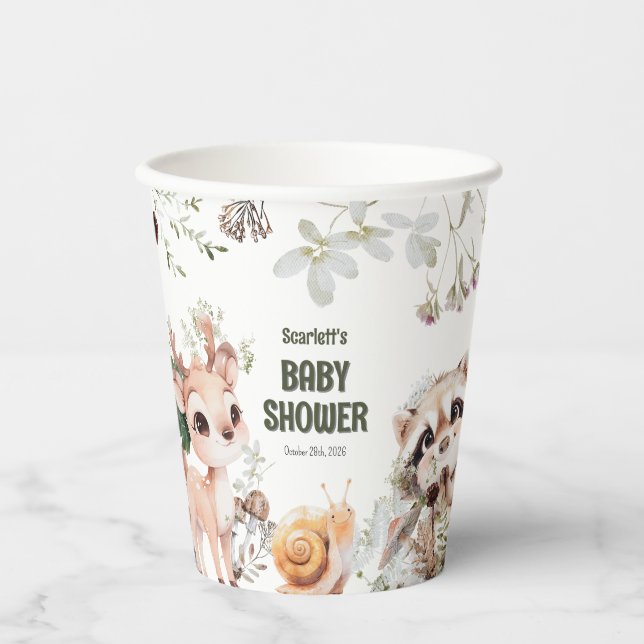 Gobelets En Papier Baby shower d'amis du bois mignon (Recto)