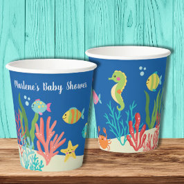 Gobelets En Papier Baby shower d'animaux marins merci